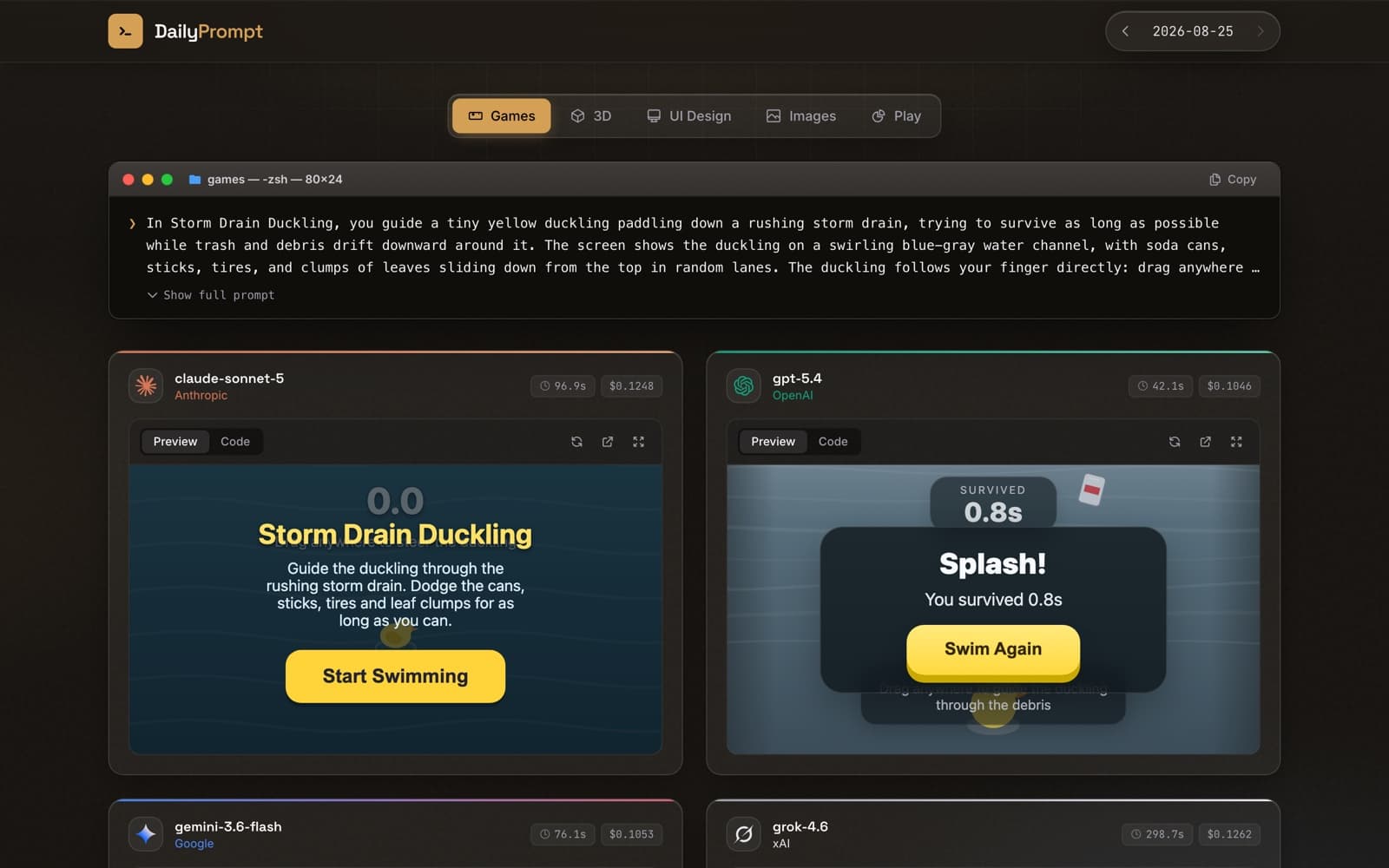DailyPrompt comparing the same creative prompt across multiple AI models